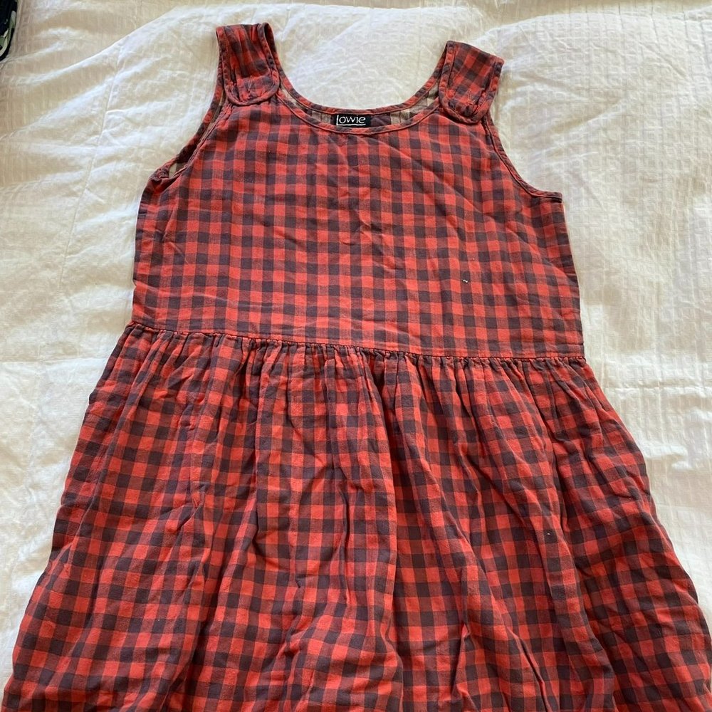 - un-hemmed plaid flannel tank dress